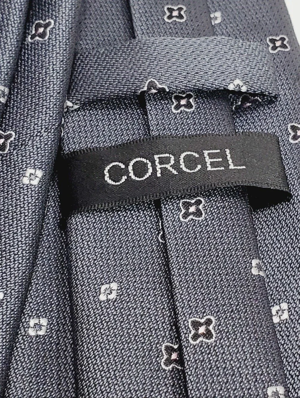Corcel Men's Microfiber Neck Tie Gray Geometric Pattern Jacquard Fabric 59x3.25